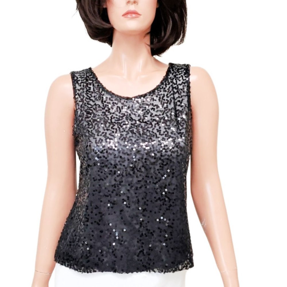 TALBOTS Black Sequined Camisole Top